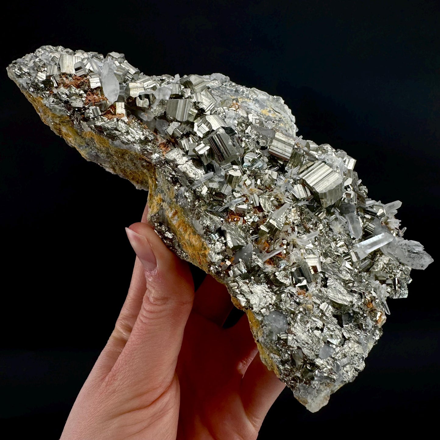 Pyrite On Quartz (Indonesia) | raw pyrite, natural pyrite cluster, quartz crystal, mineral specimen