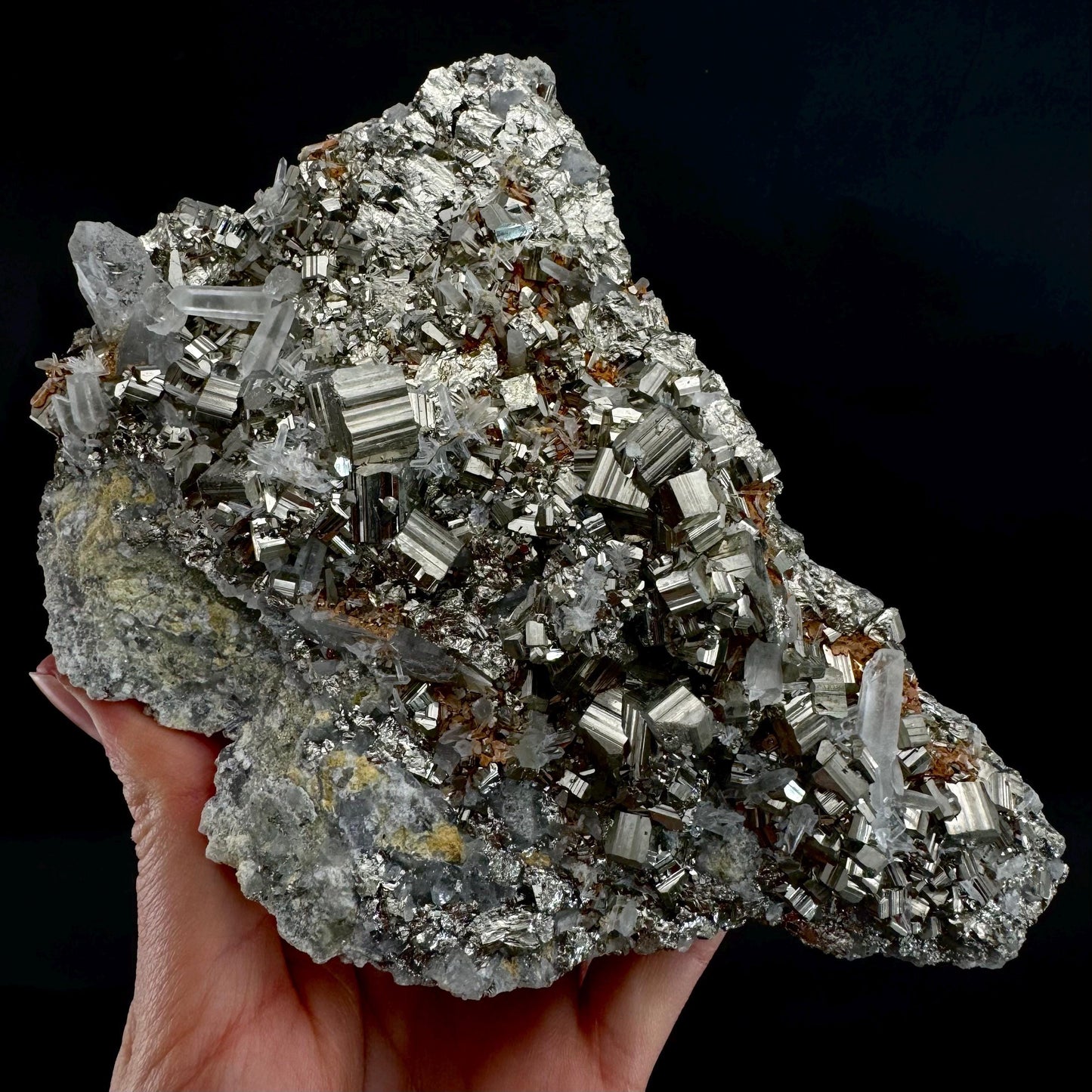 Pyrite On Quartz (Indonesia) | raw pyrite, natural pyrite cluster, quartz crystal, mineral specimen
