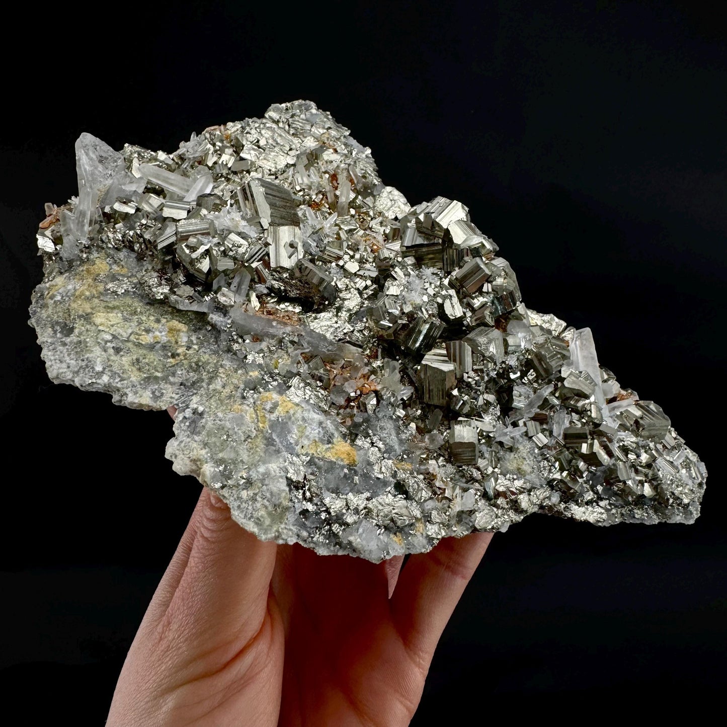 Pyrite On Quartz (Indonesia) | raw pyrite, natural pyrite cluster, quartz crystal, mineral specimen