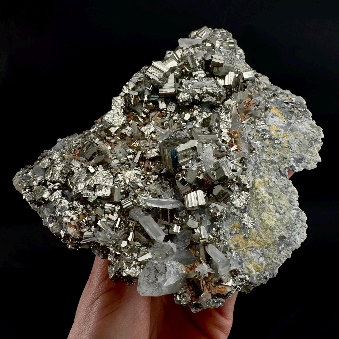 Pyrite On Quartz (Indonesia) | raw pyrite, natural pyrite cluster, quartz crystal, mineral specimen