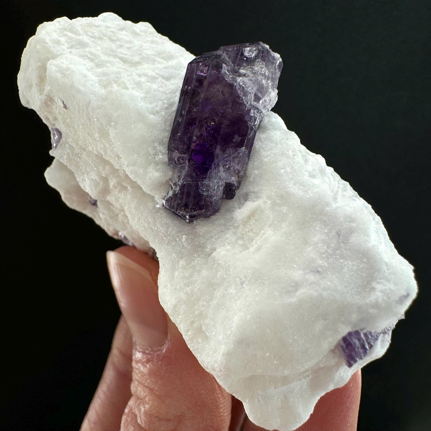 Scapolite var. Marialite on Feldspar Matrix (Afghanistan), purple scapolite, terminated scapolite crystal, mineral specimen, rare gems