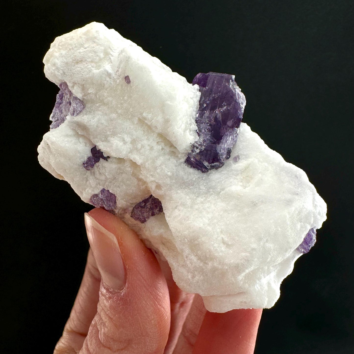 Scapolite var. Marialite on Feldspar Matrix (Afghanistan), purple scapolite, terminated scapolite crystal, mineral specimen, rare gems