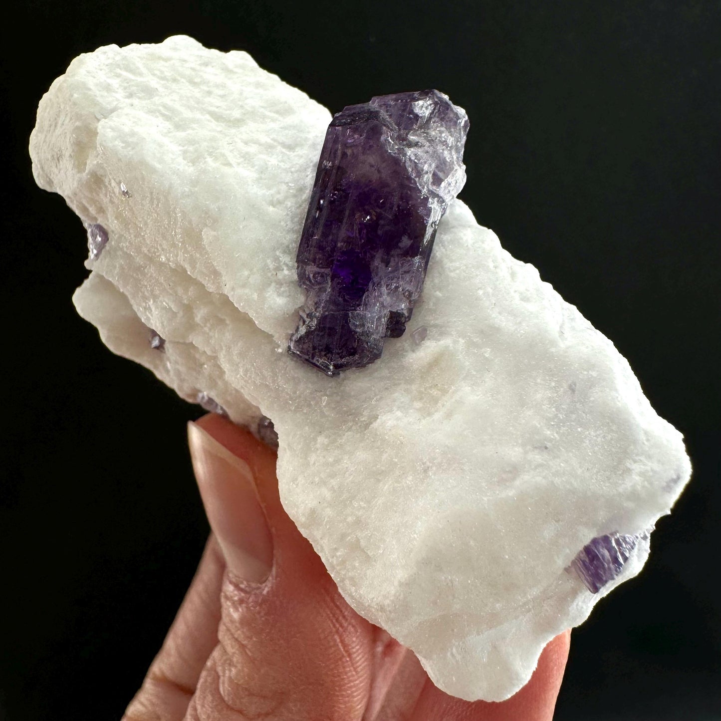 Scapolite var. Marialite on Feldspar Matrix (Afghanistan), purple scapolite, terminated scapolite crystal, mineral specimen, rare gems