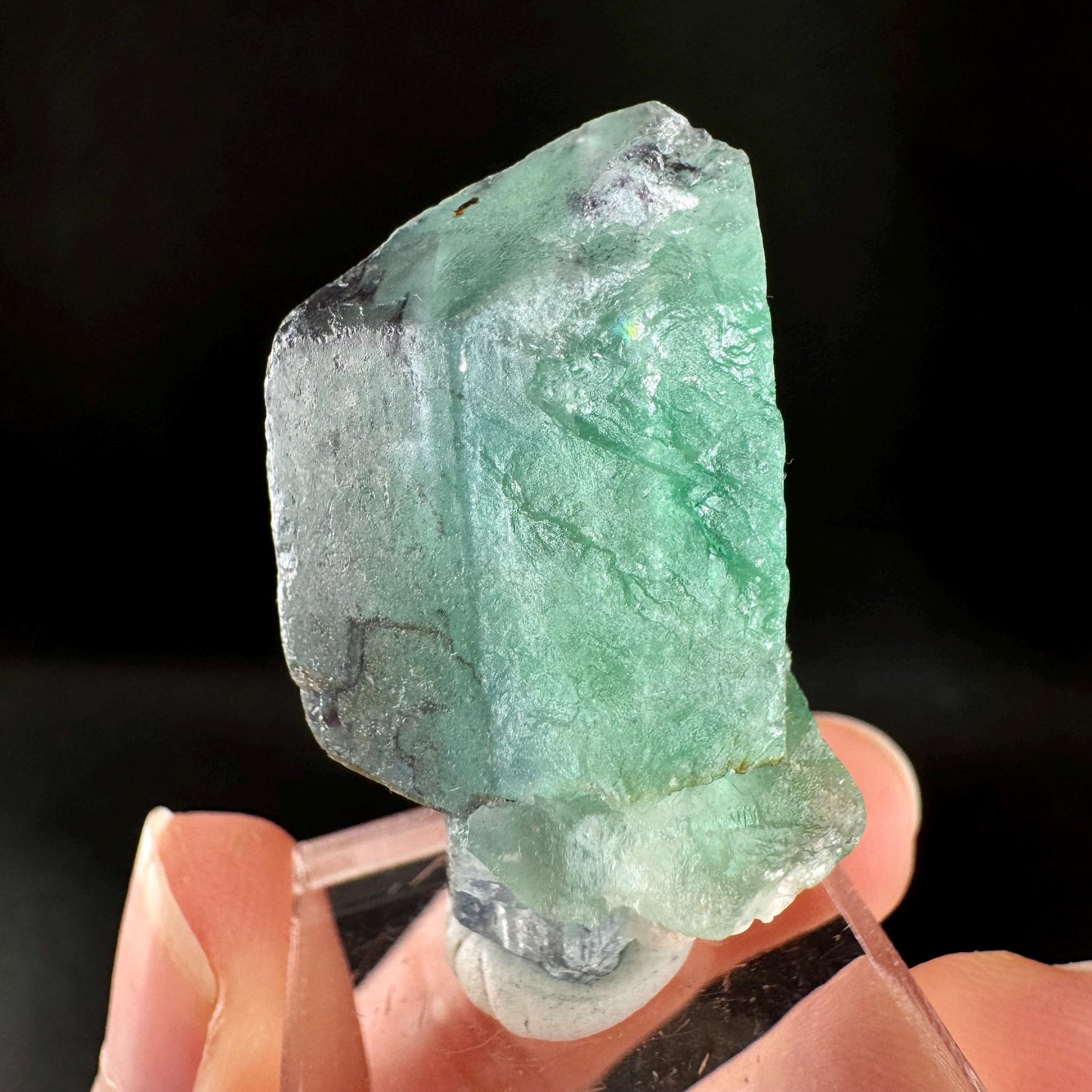Spinel Twin Fluorite (Erongo, Namibia) | fluorite cluster, green fluorite, purple fluorite, mineral specimen