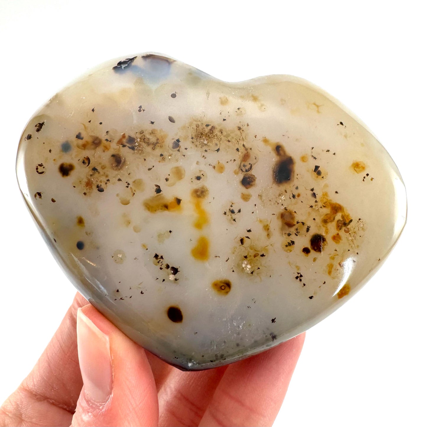 Dendritic agate heart, dendritic agate, crystal heart, dendritic agate palm stone