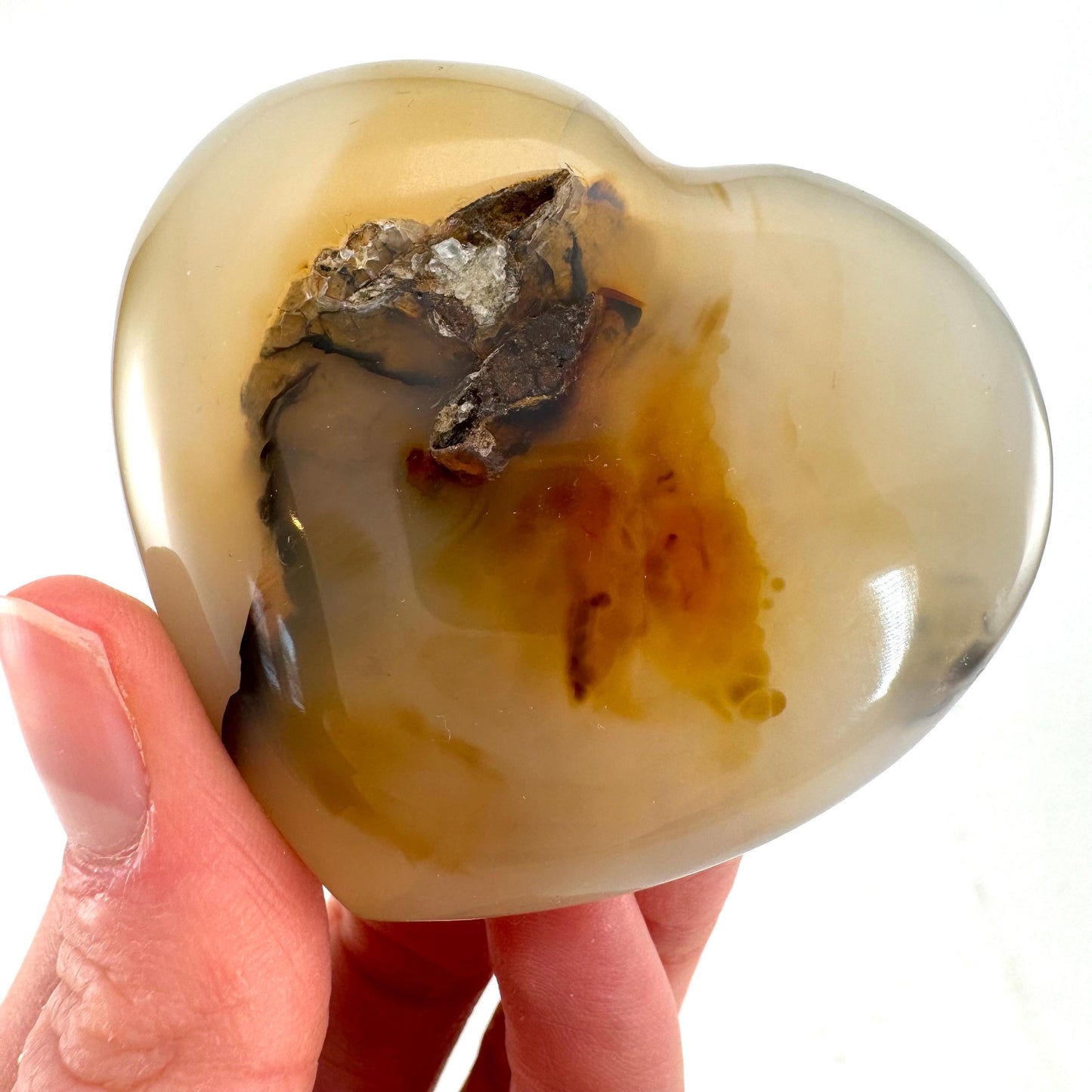 Dendritic agate heart, dendritic agate, crystal heart, dendritic agate palm stone