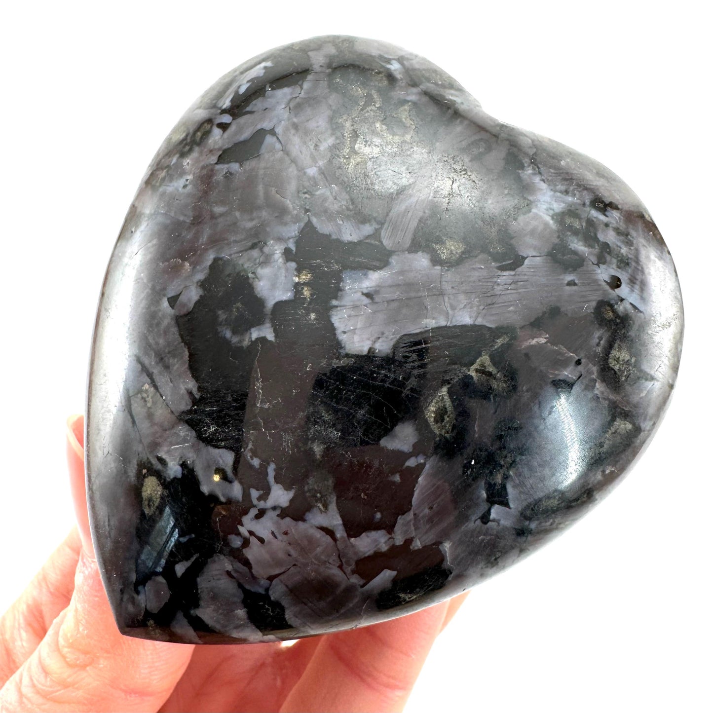 Indigo Gabbro Heart, merlinite heart, Gabbro Palm stone, Merlinite palm stone, Indigo Gabbro, crystal heart