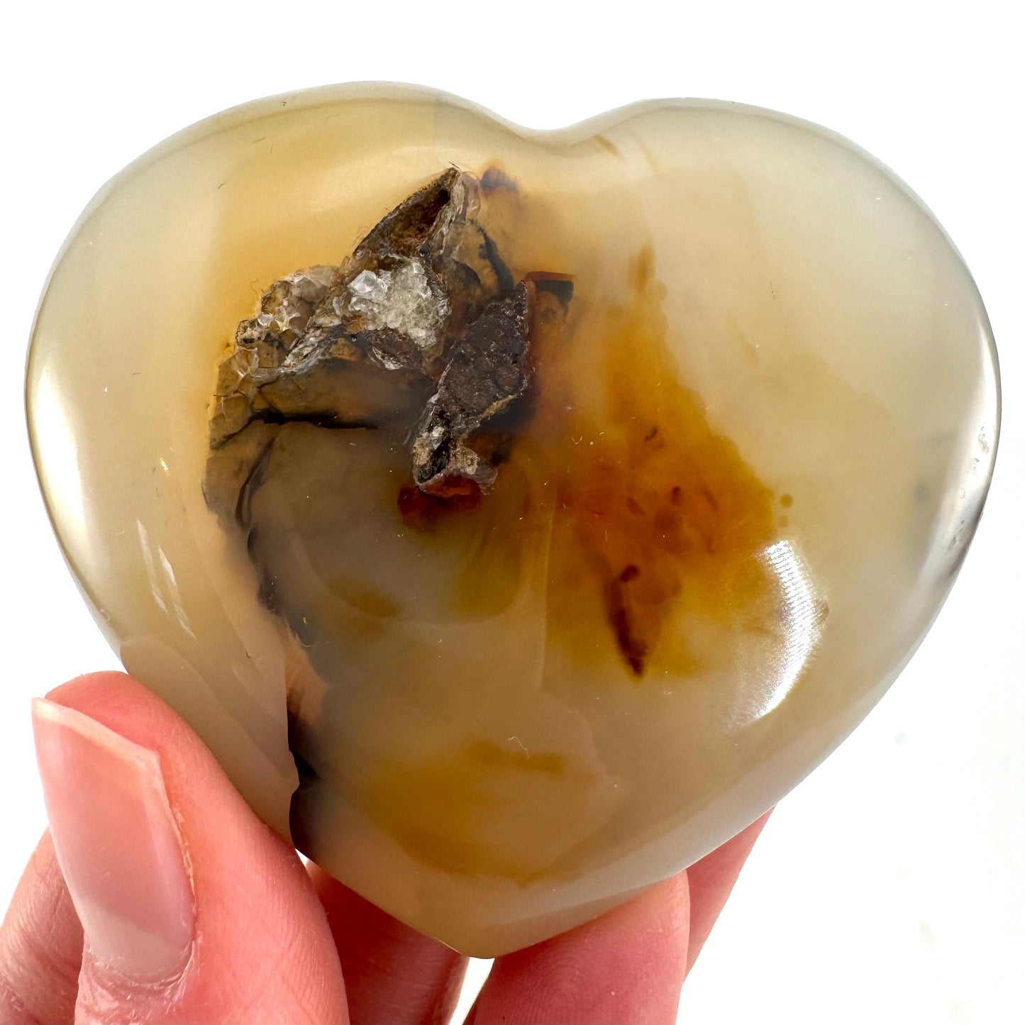 Dendritic agate heart, dendritic agate, crystal heart, dendritic agate palm stone