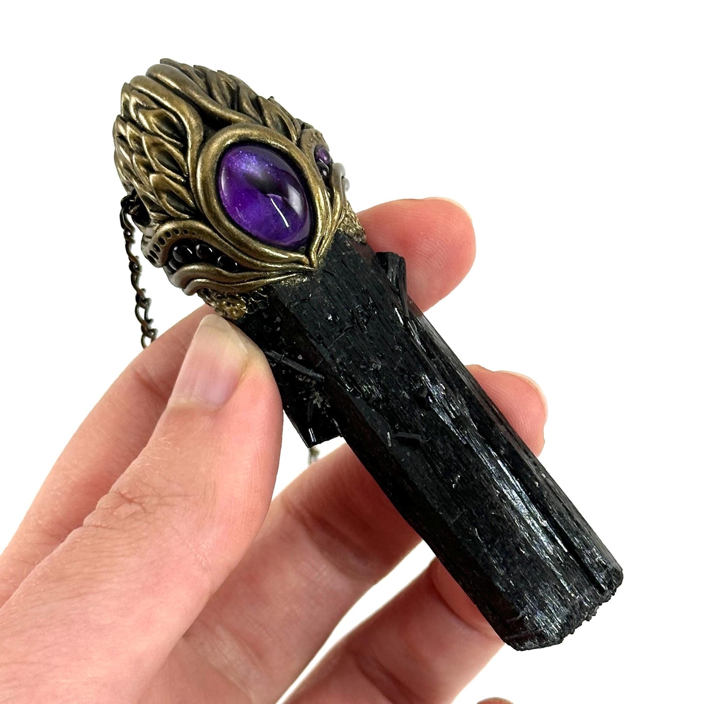 Black Tourmaline & Amethyst Necklace, crystal pendant, gemstone necklace