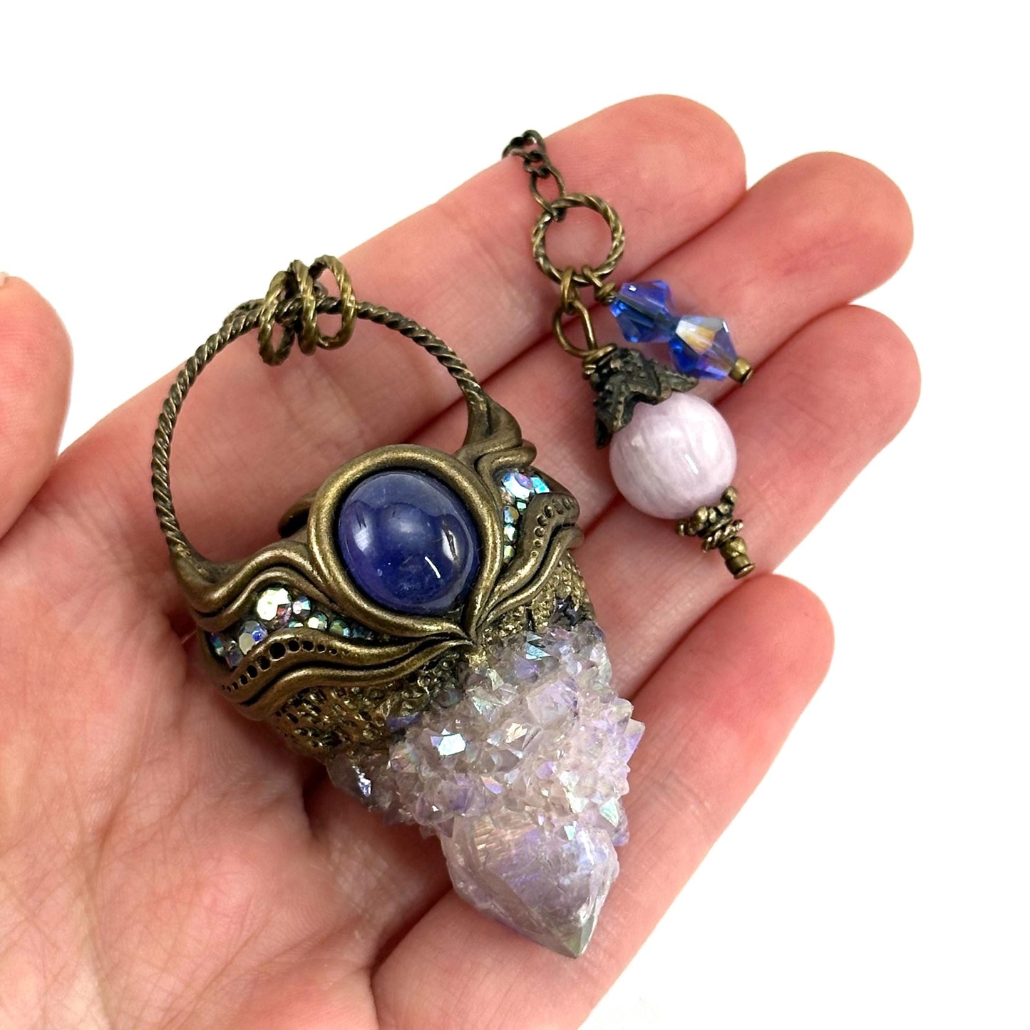 Aura Spirit Quartz & Tanzanite Necklace, crystal pendant, gemstone necklace