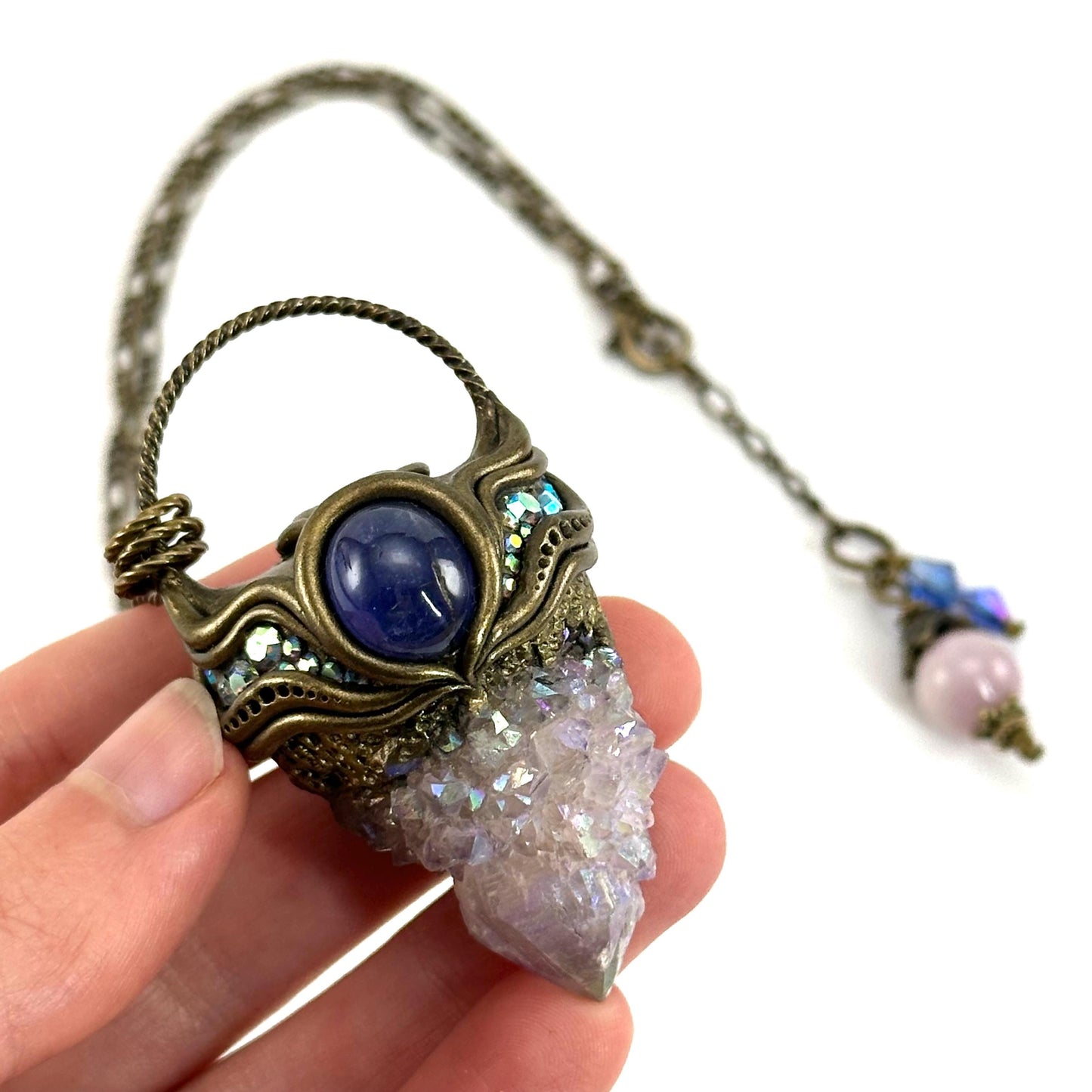 Aura Spirit Quartz & Tanzanite Necklace, crystal pendant, gemstone necklace