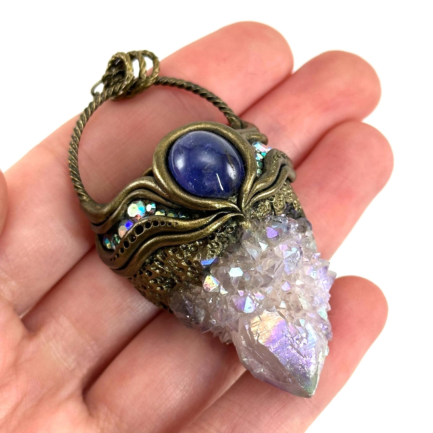 Aura Spirit Quartz & Tanzanite Necklace, crystal pendant, gemstone necklace