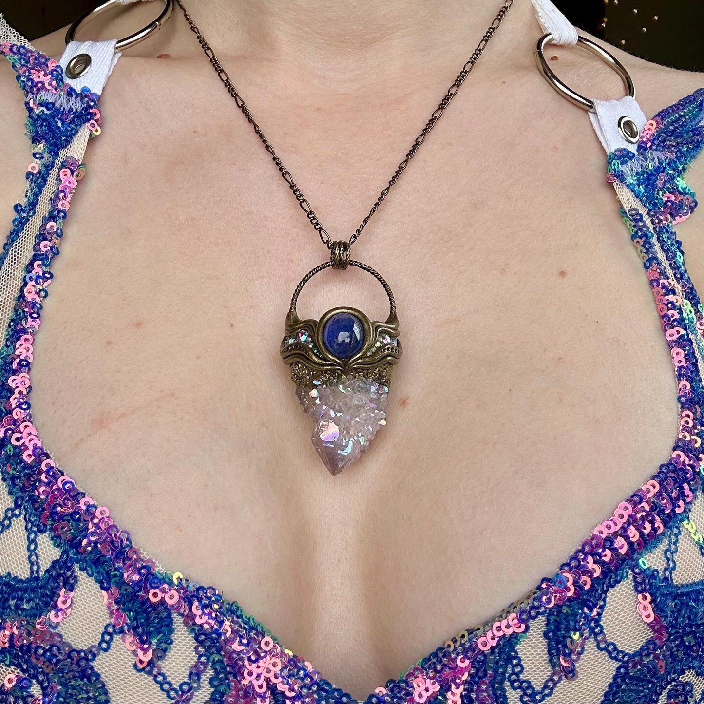 Aura Spirit Quartz & Tanzanite Necklace, crystal pendant, gemstone necklace
