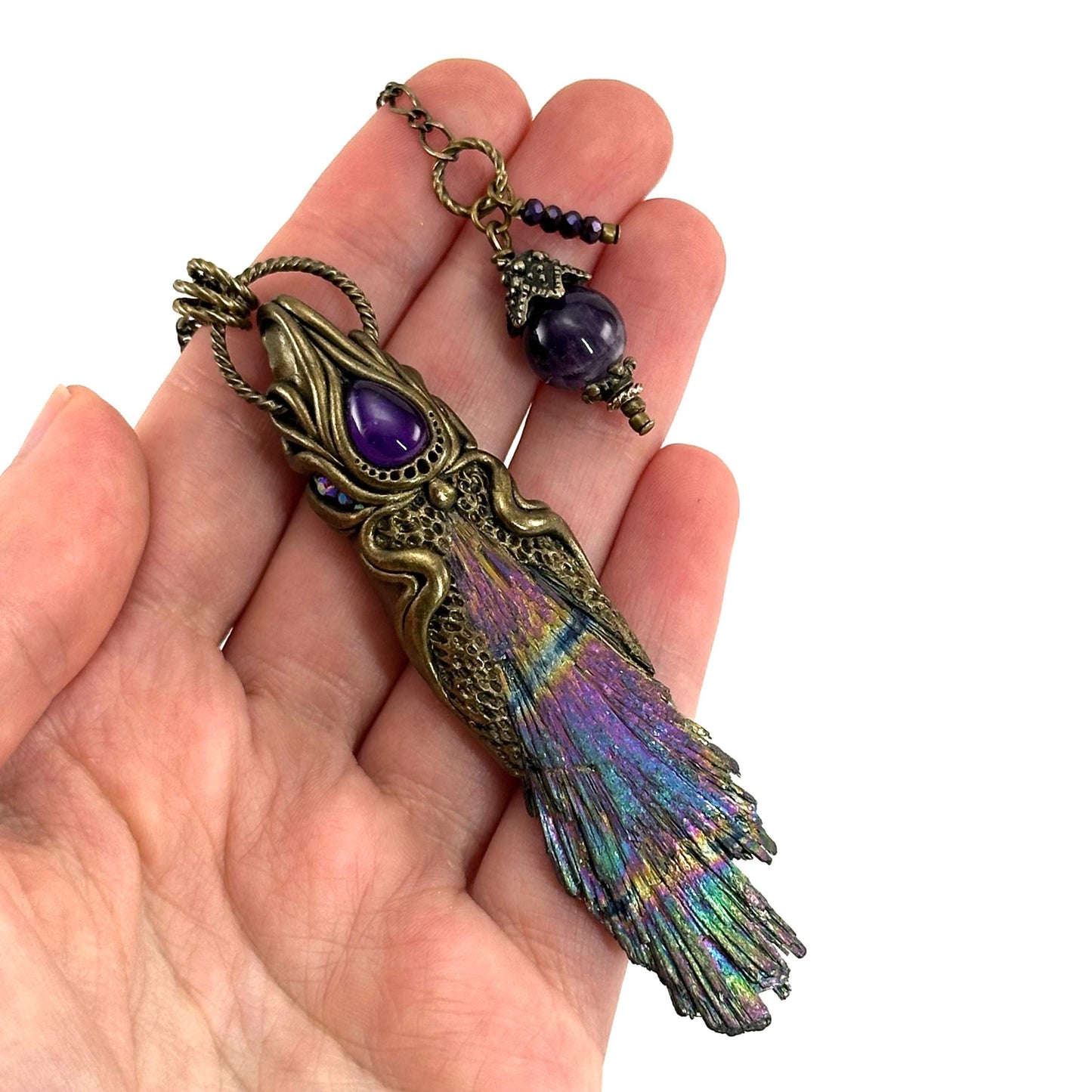 Aura Kyanite & Amethyst Necklace, crystal pendant, gemstone necklace