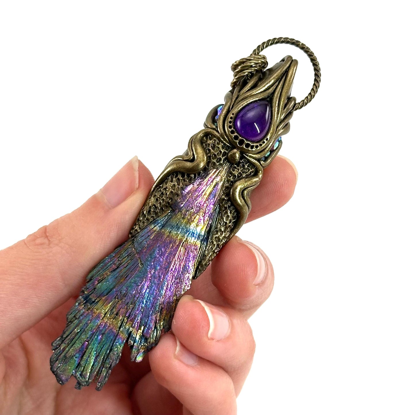Aura Kyanite & Amethyst Necklace, crystal pendant, gemstone necklace