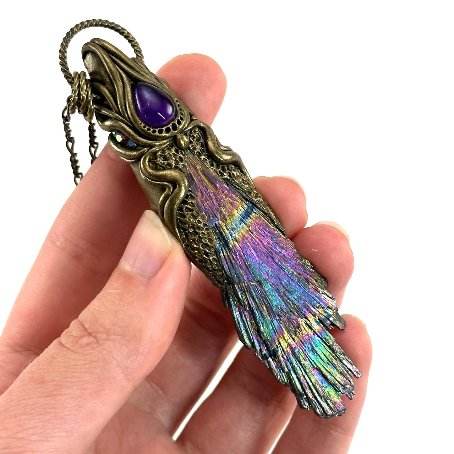 Aura Kyanite & Amethyst Necklace, crystal pendant, gemstone necklace