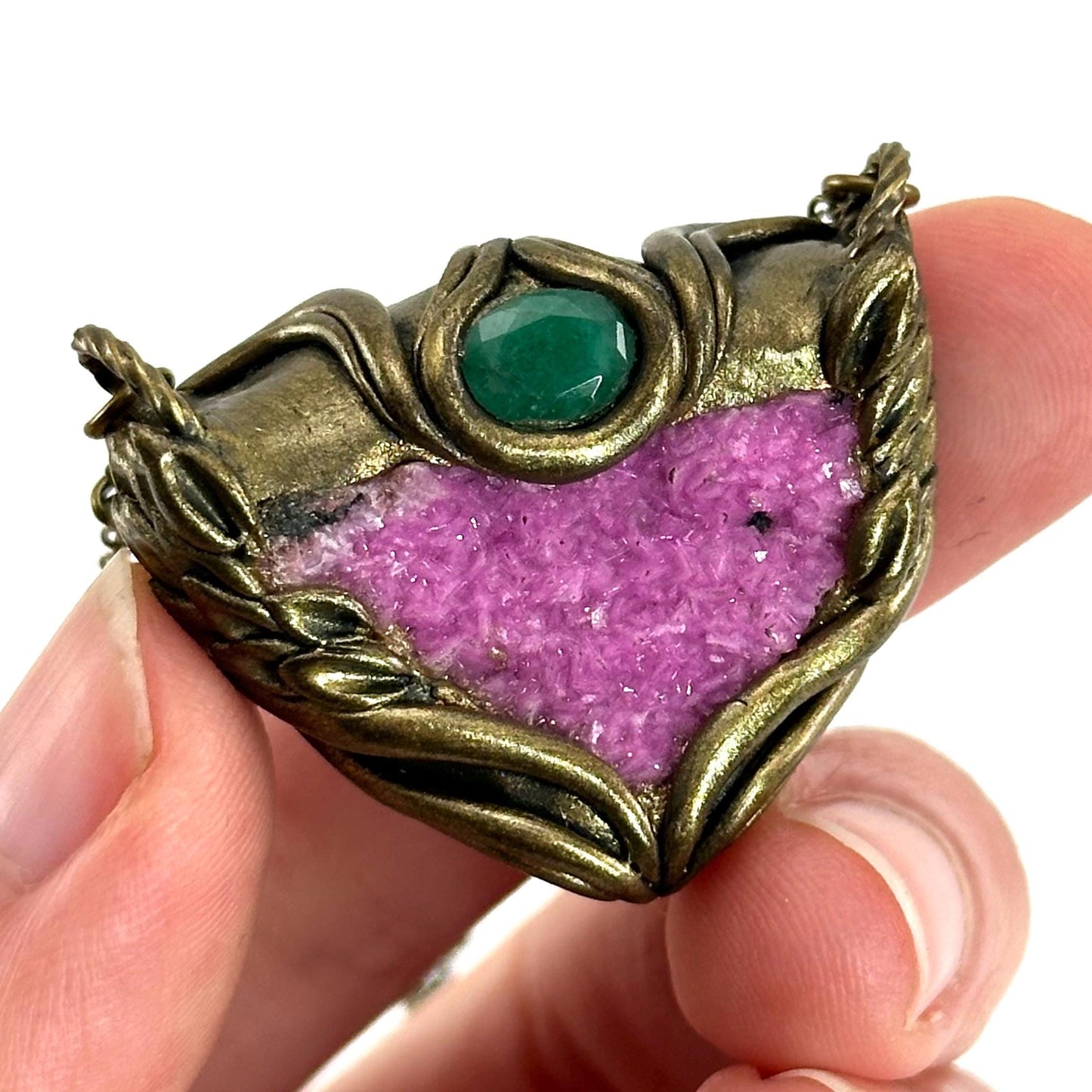 Cobalto Calcite & Genuine Emerald Necklace, crystal pendant, gemstone necklace