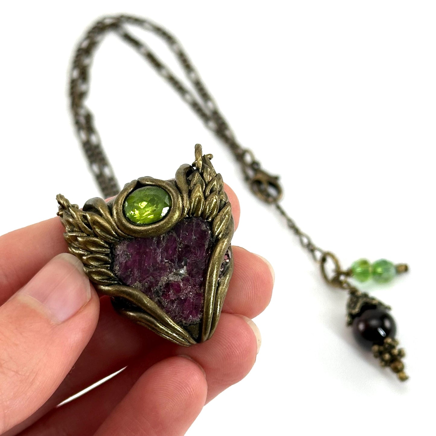 Ruby & Peridot Necklace, crystal pendant, gemstone necklace