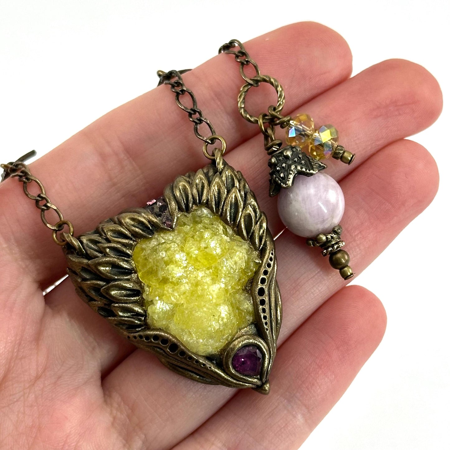 Brucite & Rhodolite Garnet Necklace, crystal pendant, gemstone necklace
