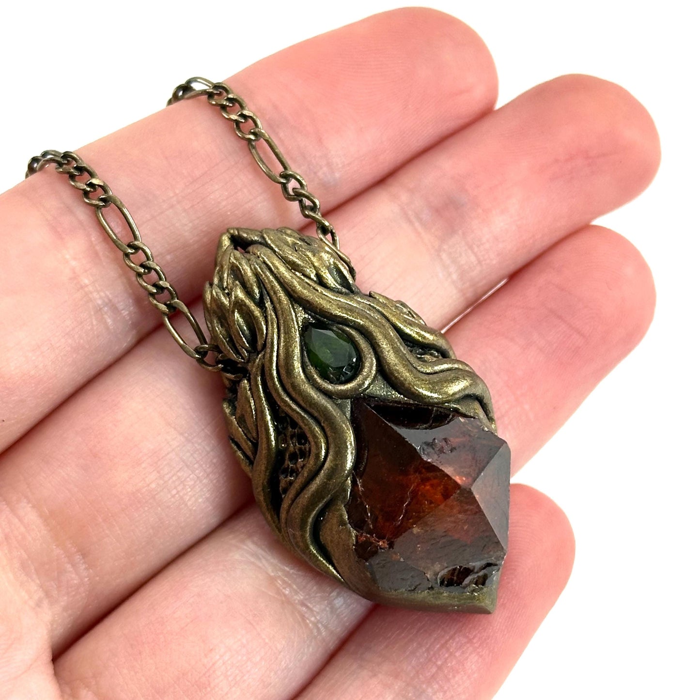Red Zircon & Green Tourmaline Necklace, crystal pendant, gemstone necklace