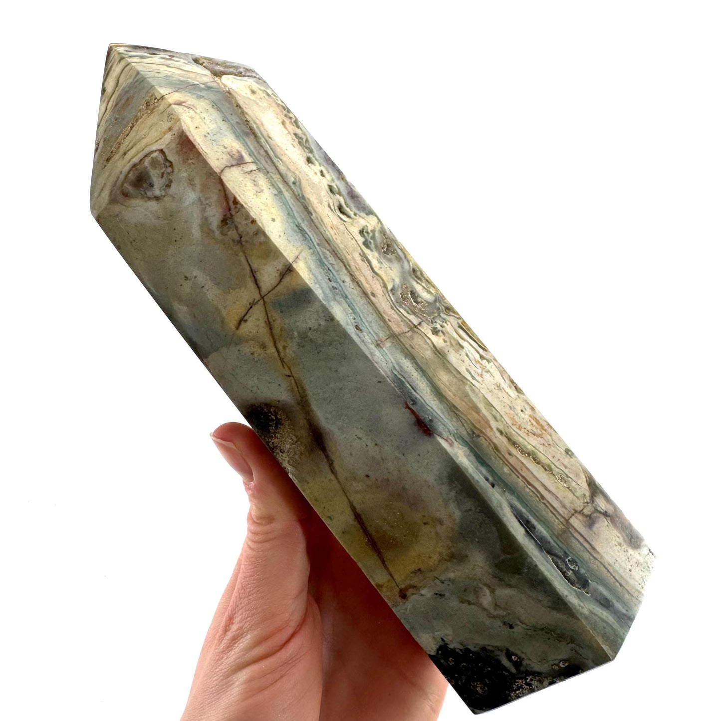 Ocean Jasper Point, orbicular jasper point, crystal point, ocean jasper crystal, orbicular jasper