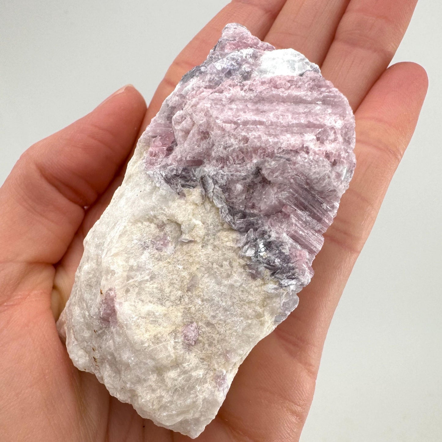 Pink Tourmaline with Lepidolite in Quartz (Namibia), raw tourmaline, rubellite, pink tourmaline, raw lepidolite