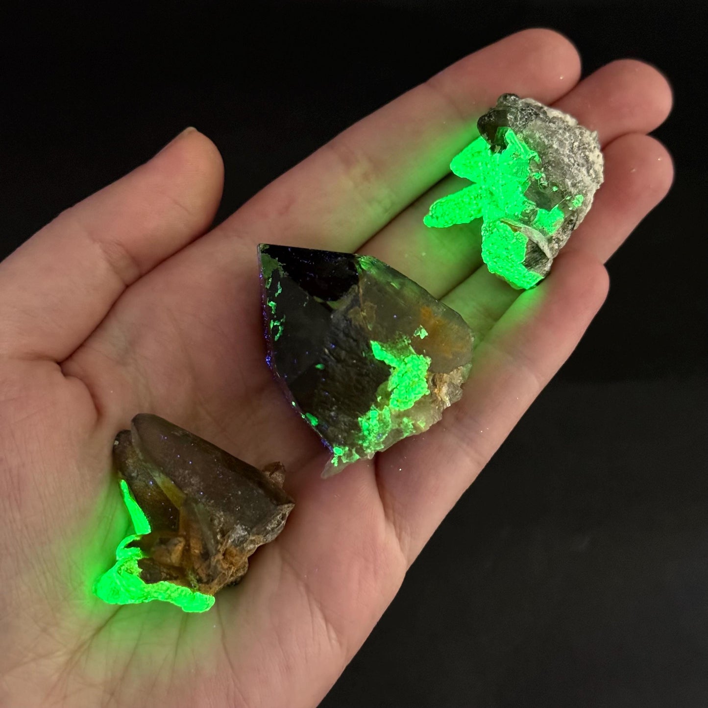 ONE Hyalite Opal on Smoky Quartz Point (Namibia) | UV reactive Hyalite Opal on smoky quartz, smoky quartz crystal