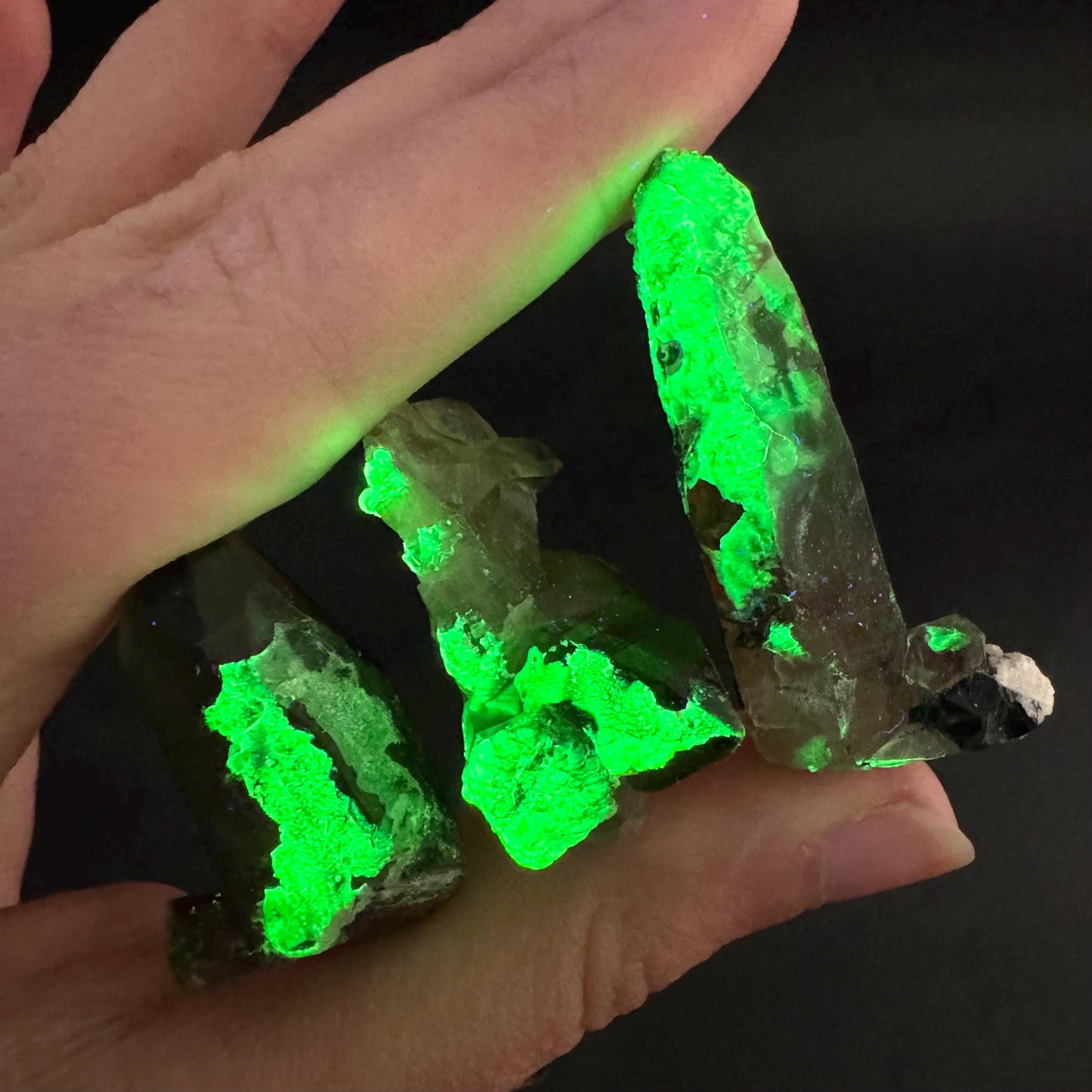 ONE Hyalite Opal on Smoky Quartz Point (Namibia) | UV reactive Hyalite Opal on smoky quartz, smoky quartz crystal