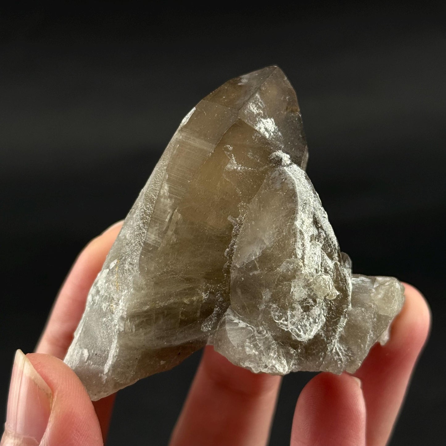 ONE Hyalite Opal on Smoky Quartz Point (Namibia) | UV reactive Hyalite Opal on smoky quartz, smoky quartz crystal