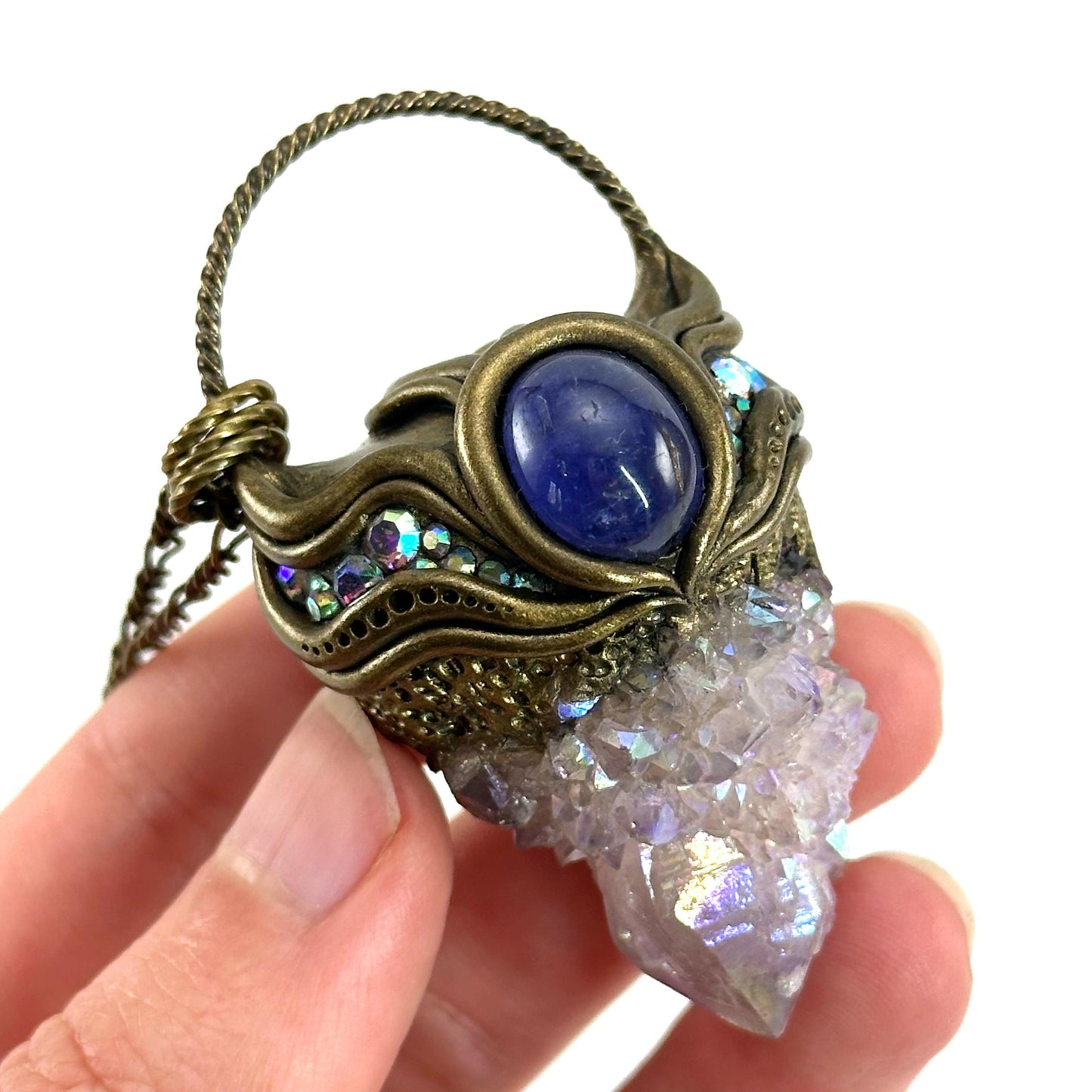 Aura Spirit Quartz & Tanzanite Necklace, crystal pendant, gemstone necklace