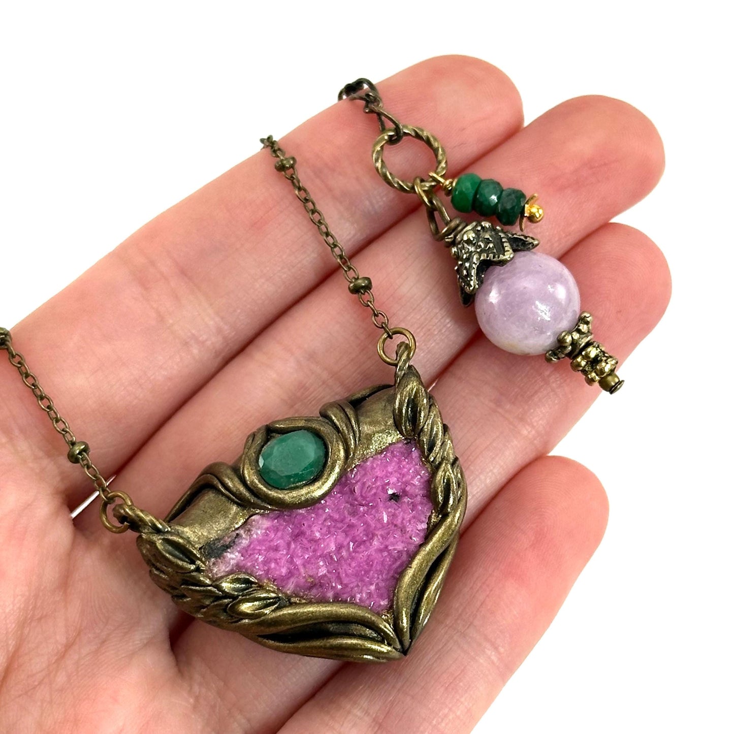 Cobalto Calcite & Genuine Emerald Necklace, crystal pendant, gemstone necklace