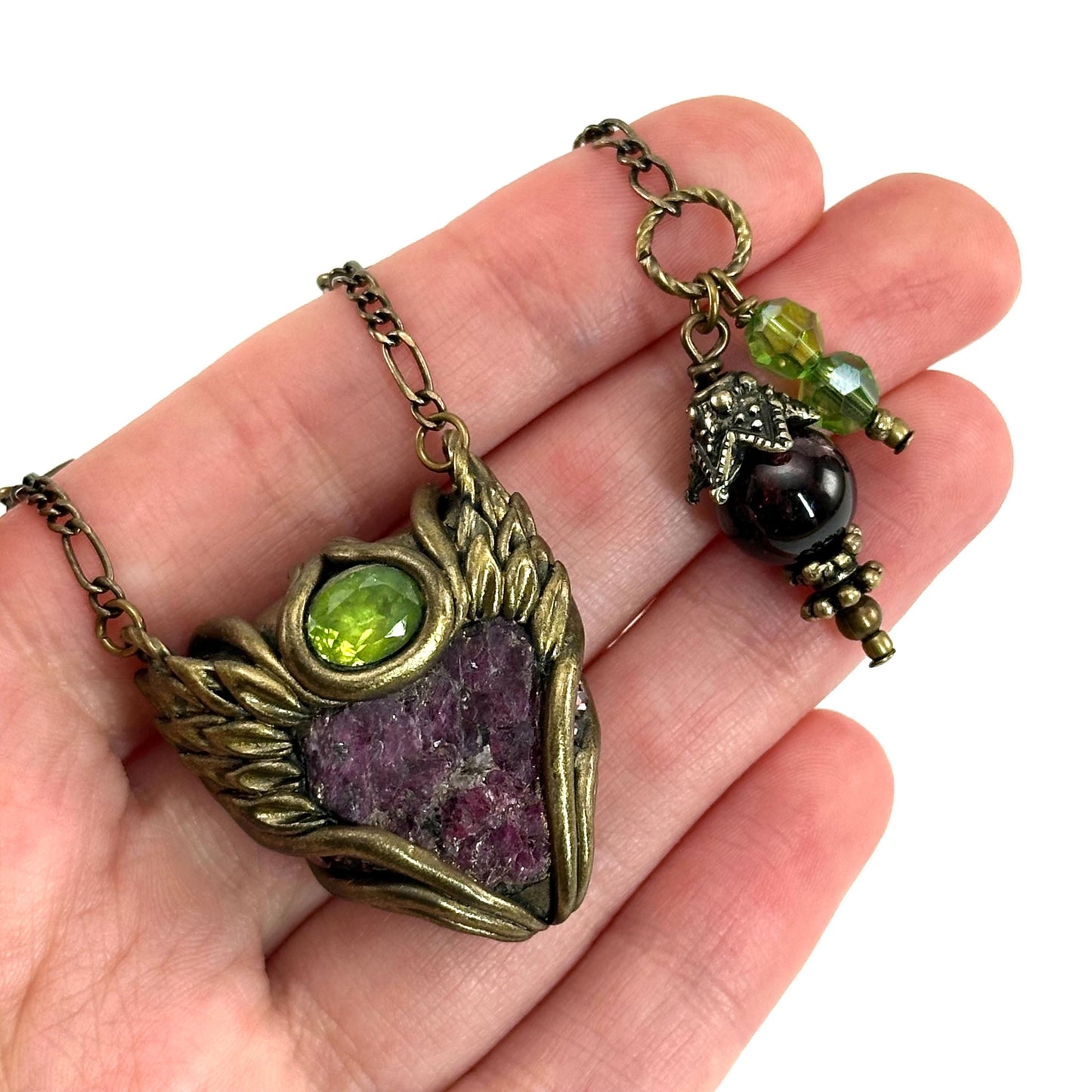 Ruby & Peridot Necklace, crystal pendant, gemstone necklace