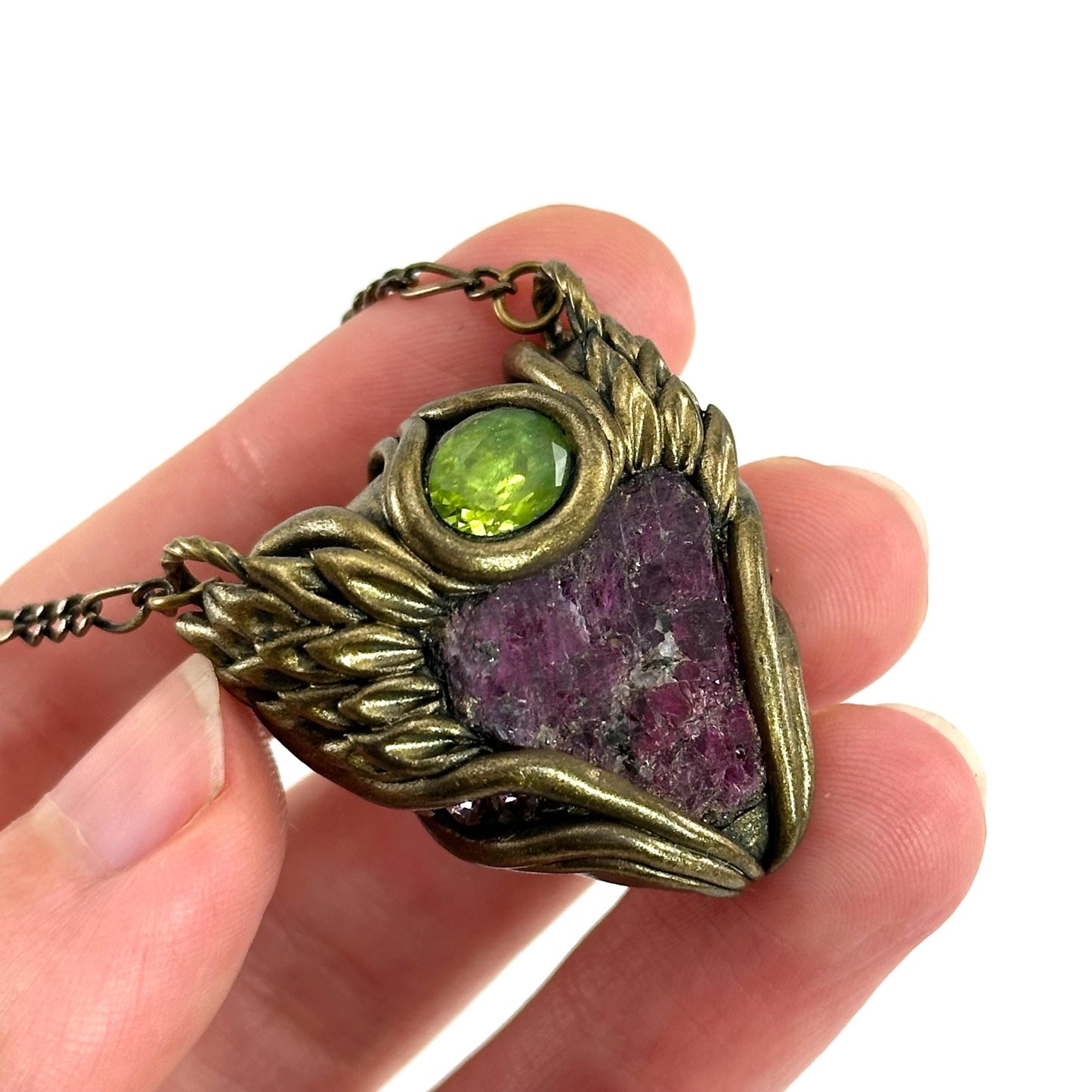 Ruby & Peridot Necklace, crystal pendant, gemstone necklace