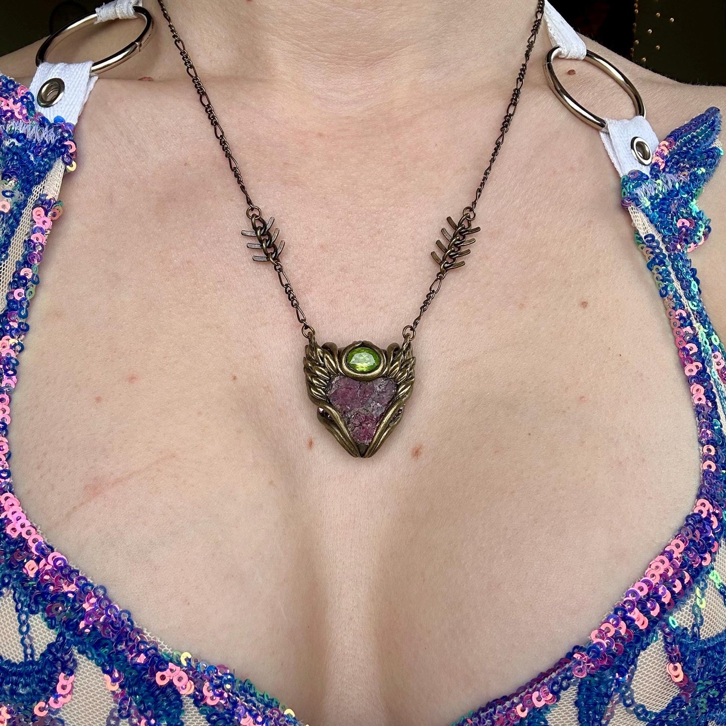 Ruby & Peridot Necklace, crystal pendant, gemstone necklace