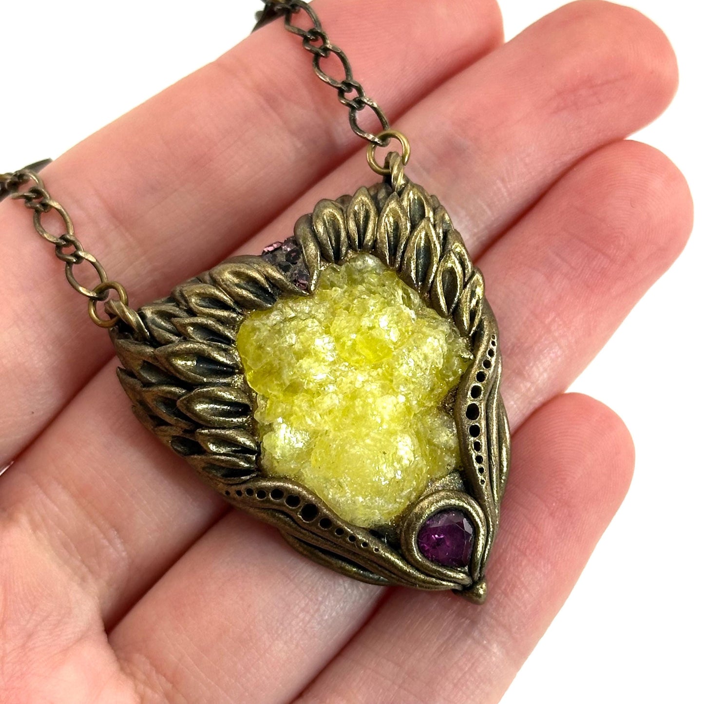 Brucite & Rhodolite Garnet Necklace, crystal pendant, gemstone necklace