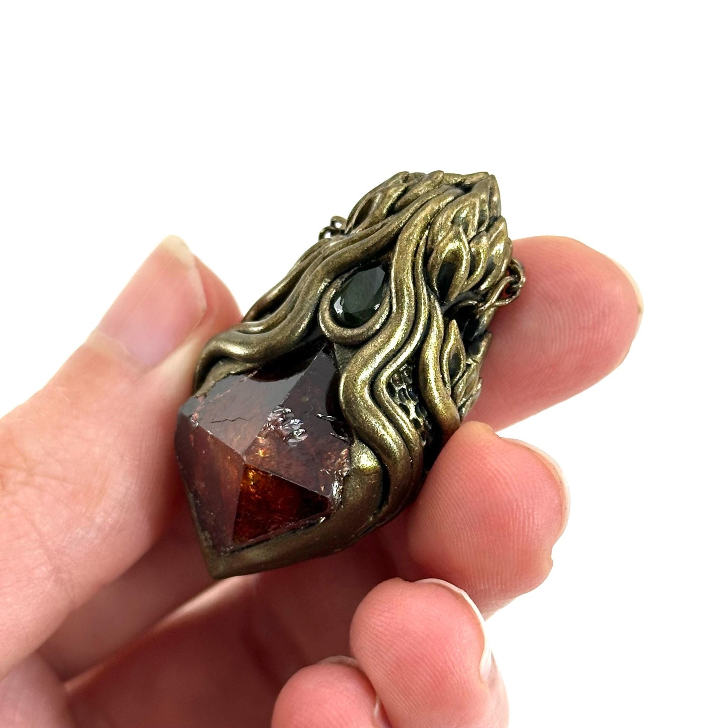 Red Zircon & Green Tourmaline Necklace, crystal pendant, gemstone necklace