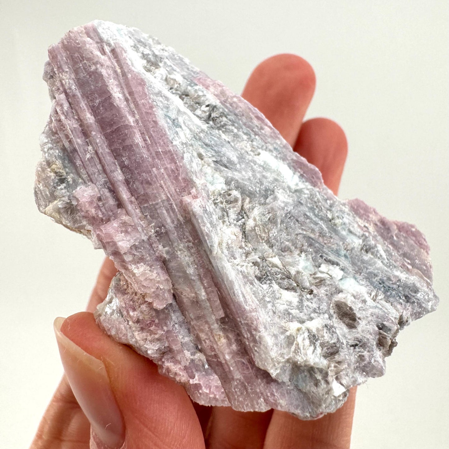 Pink Tourmaline with Lepidolite in Quartz (Namibia), raw tourmaline, rubellite, pink tourmaline, raw lepidolite