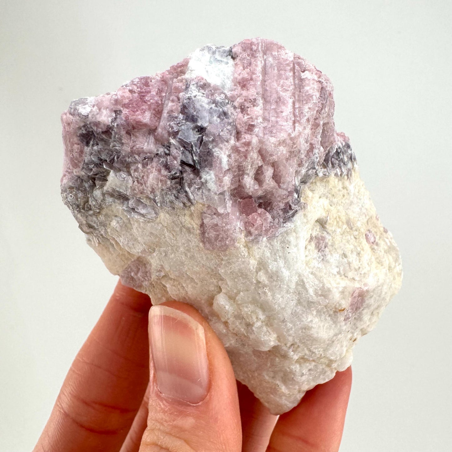 Pink Tourmaline with Lepidolite in Quartz (Namibia), raw tourmaline, rubellite, pink tourmaline, raw lepidolite