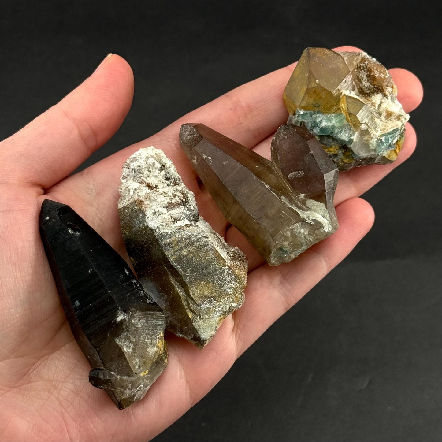 ONE Hyalite Opal on Smoky Quartz Point (Namibia) | UV reactive Hyalite Opal on smoky quartz, smoky quartz crystal
