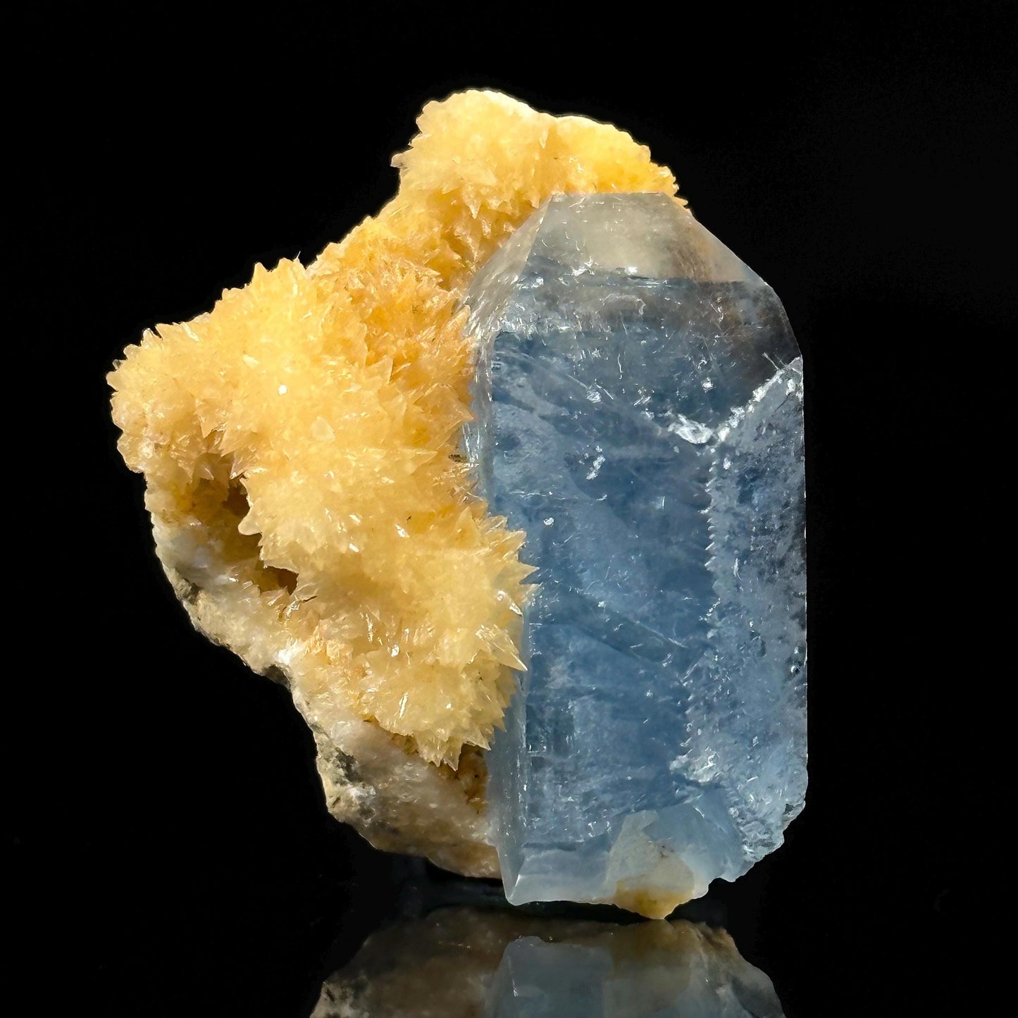 Celestite on Calcite (Afghanistan) | natural blue celestite crystal, mineral specimen