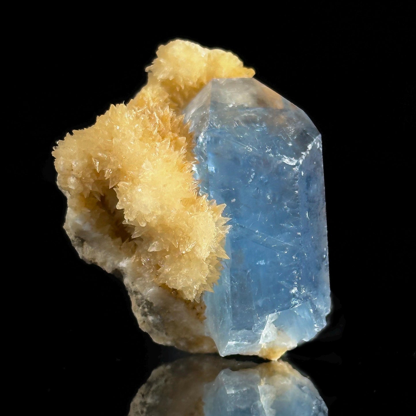 Celestite on Calcite (Afghanistan) | natural blue celestite crystal, mineral specimen