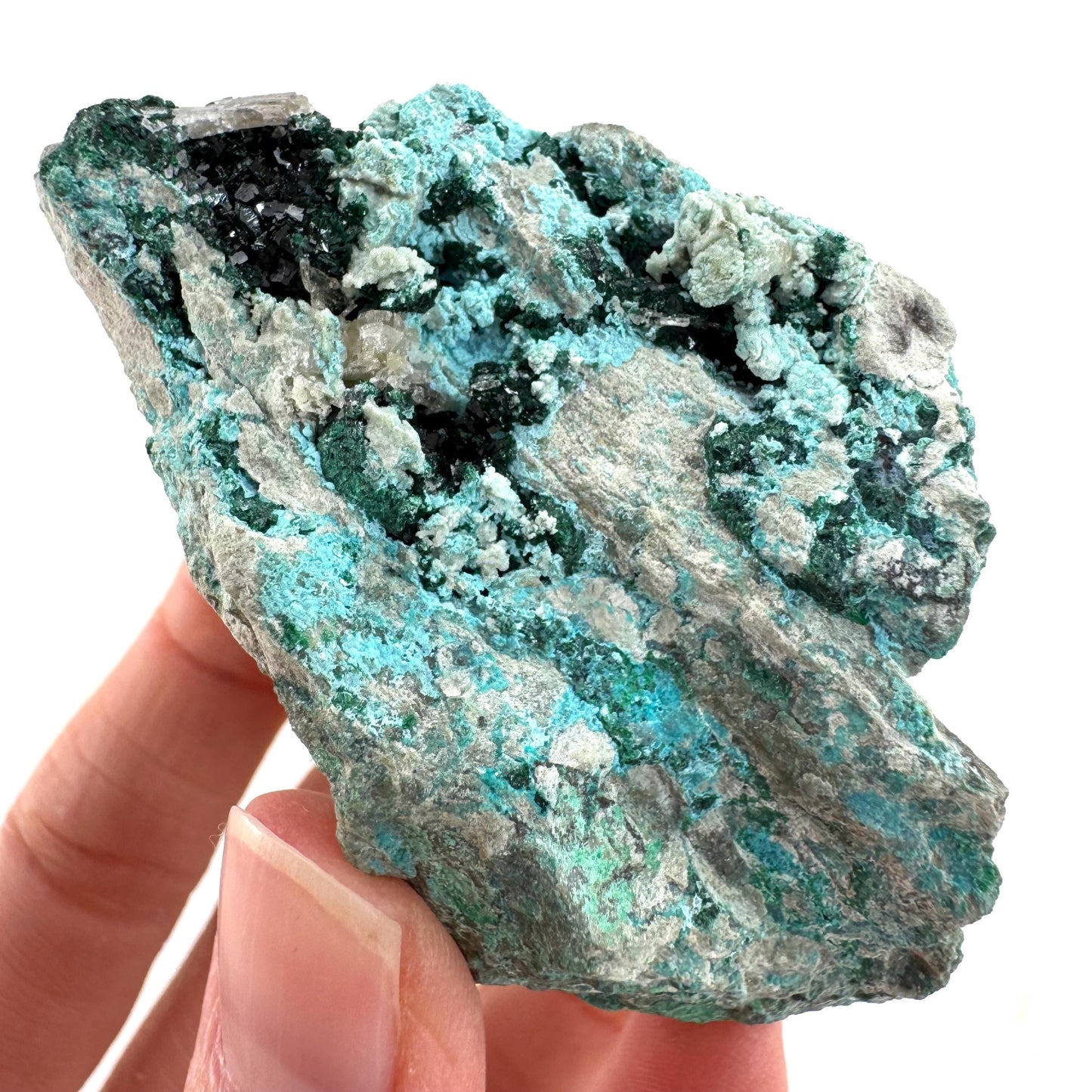 Chrysocolla w/ Malachite (DR Congo) | blue chrysocolla crystal, mineral specimen