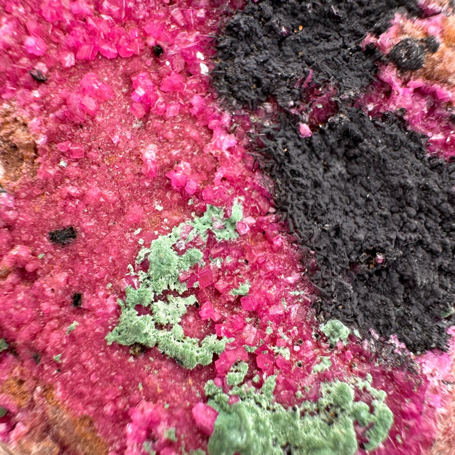 Cobaltoan Calcite w/ Malachite & Heterogenite (DR Congo) | cobalto calcite crystal, mineral specimen