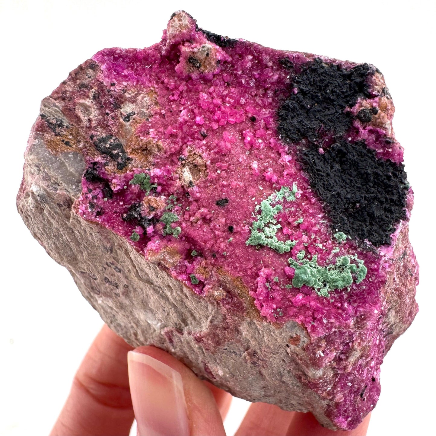 Cobaltoan Calcite w/ Malachite & Heterogenite (DR Congo) | cobalto calcite crystal, mineral specimen