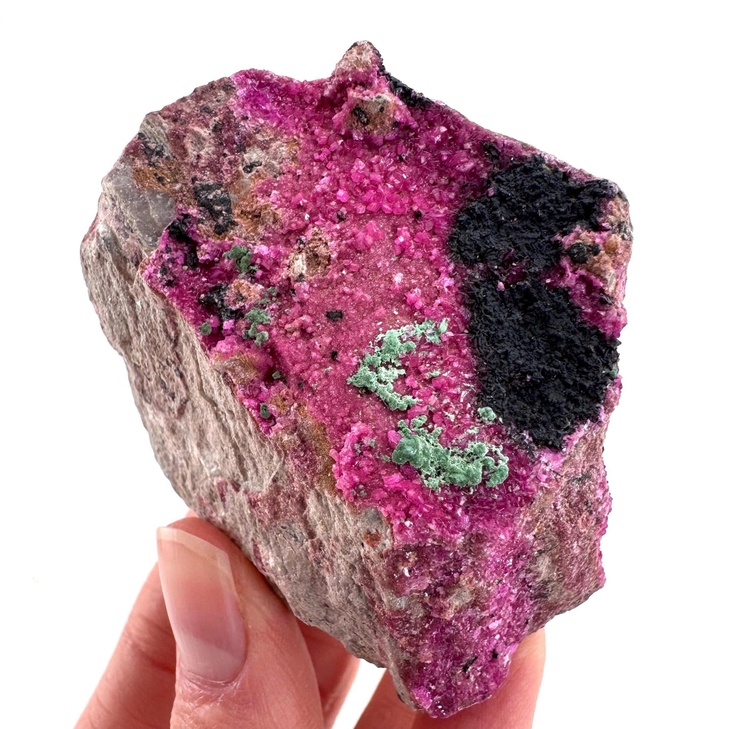 Cobaltoan Calcite w/ Malachite & Heterogenite (DR Congo) | cobalto calcite crystal, mineral specimen