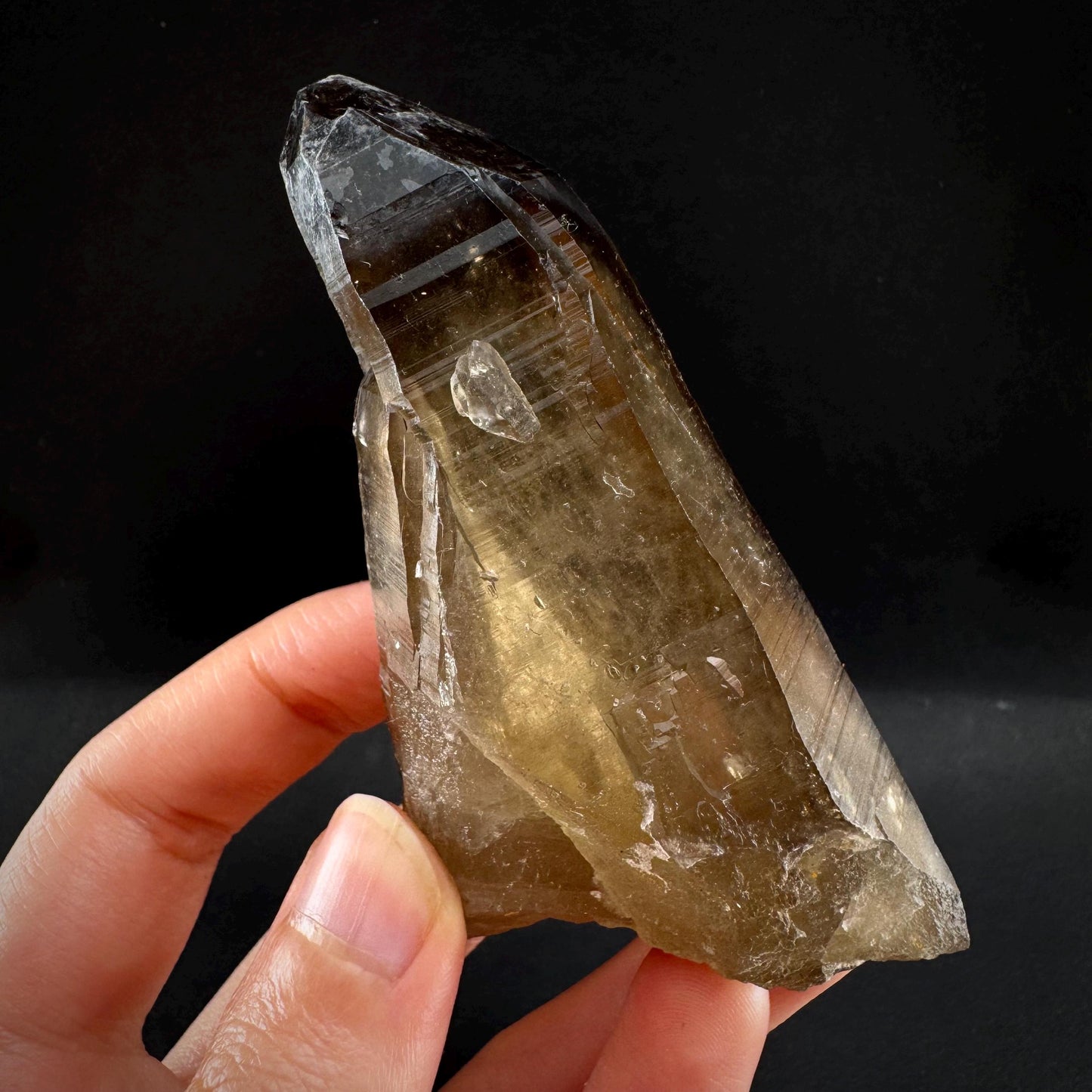 Hyalite Opal on Smoky Quartz (Namibia) | UV reactive Hyalite Opal on smoky quartz crystal