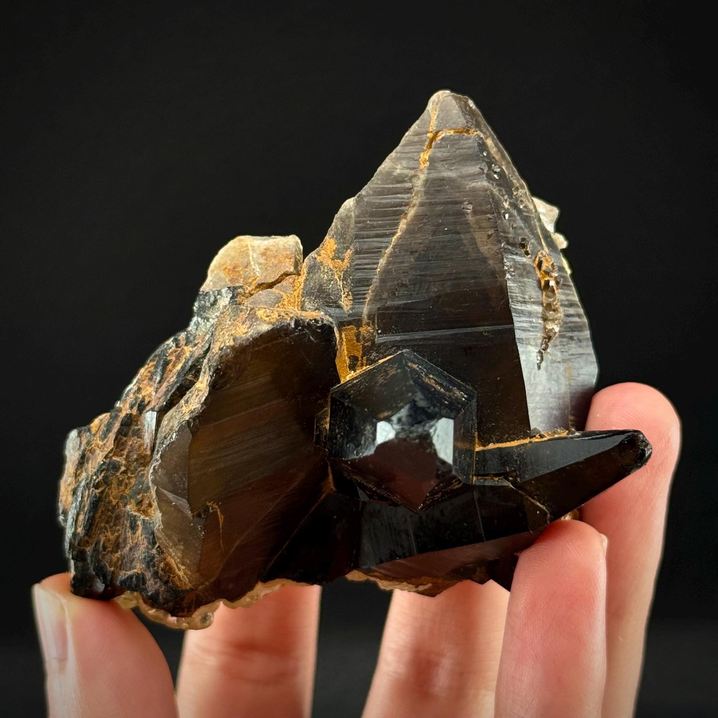 Hyalite Opal on Smoky Quartz (Namibia) | UV reactive Hyalite Opal on smoky quartz crystal
