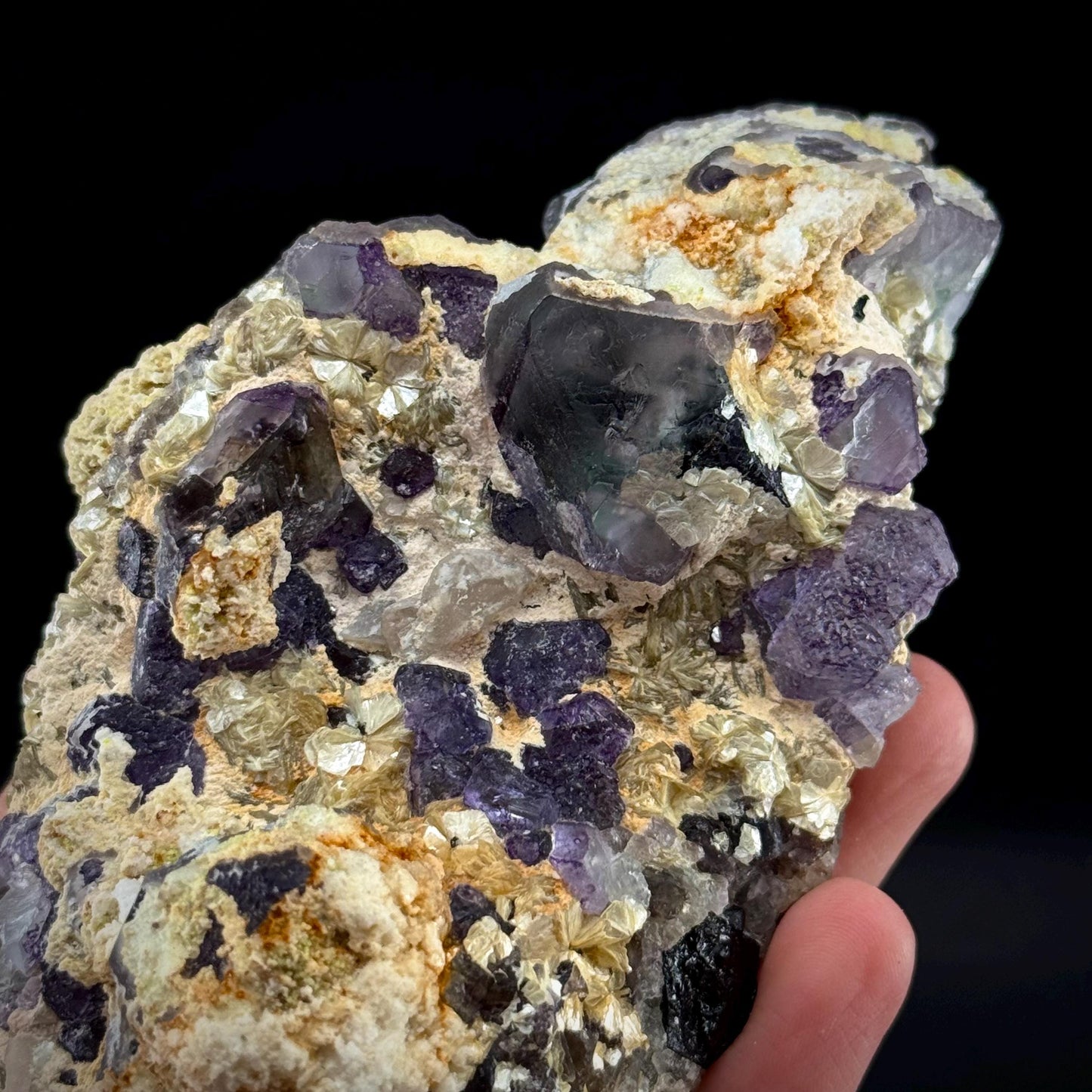 Fluorite w/ Hyalite Opal (Namibia) | UV reactive Hyalite Opal on fluorite crystal, mineral specimen