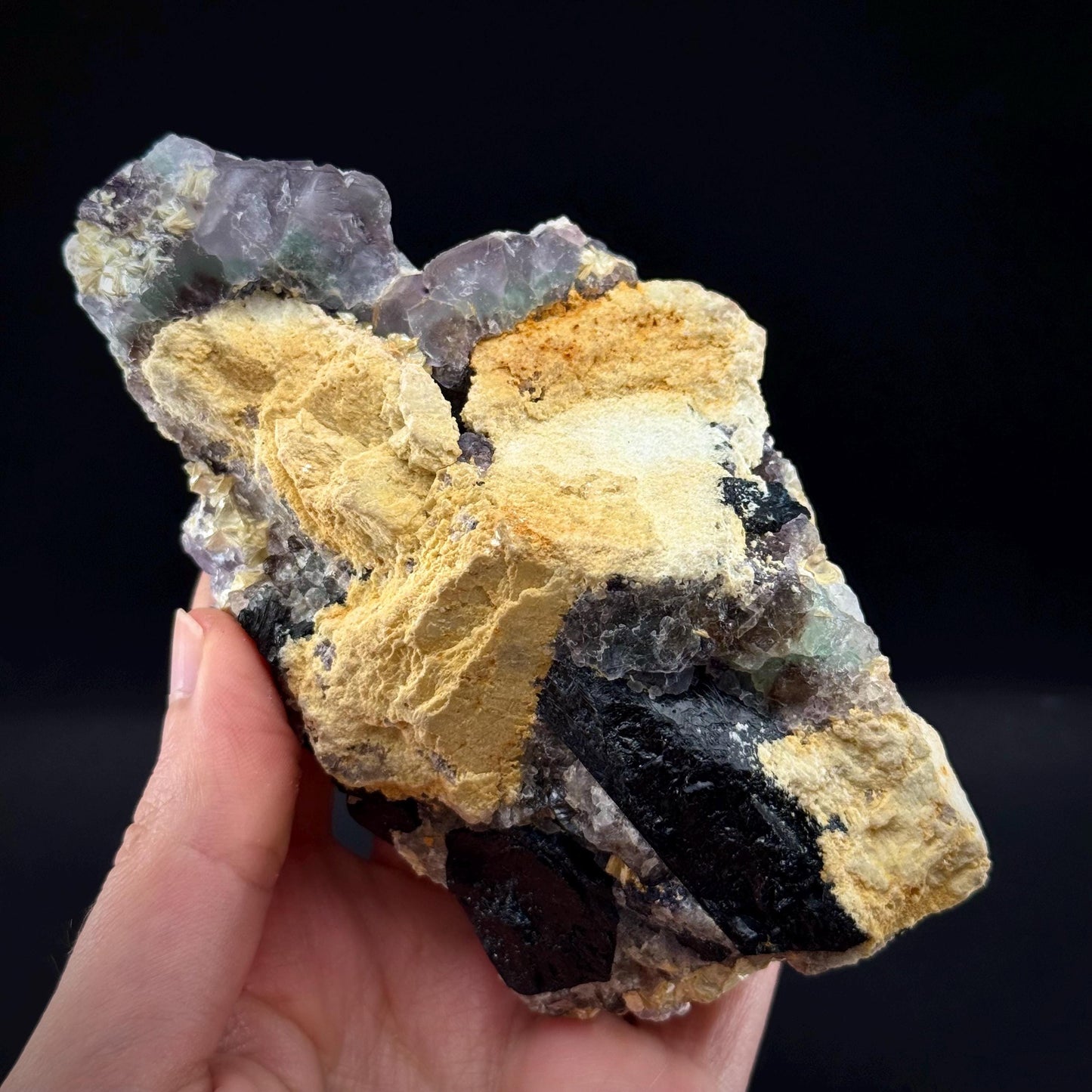 Fluorite w/ Hyalite Opal (Namibia) | UV reactive Hyalite Opal on fluorite crystal, mineral specimen
