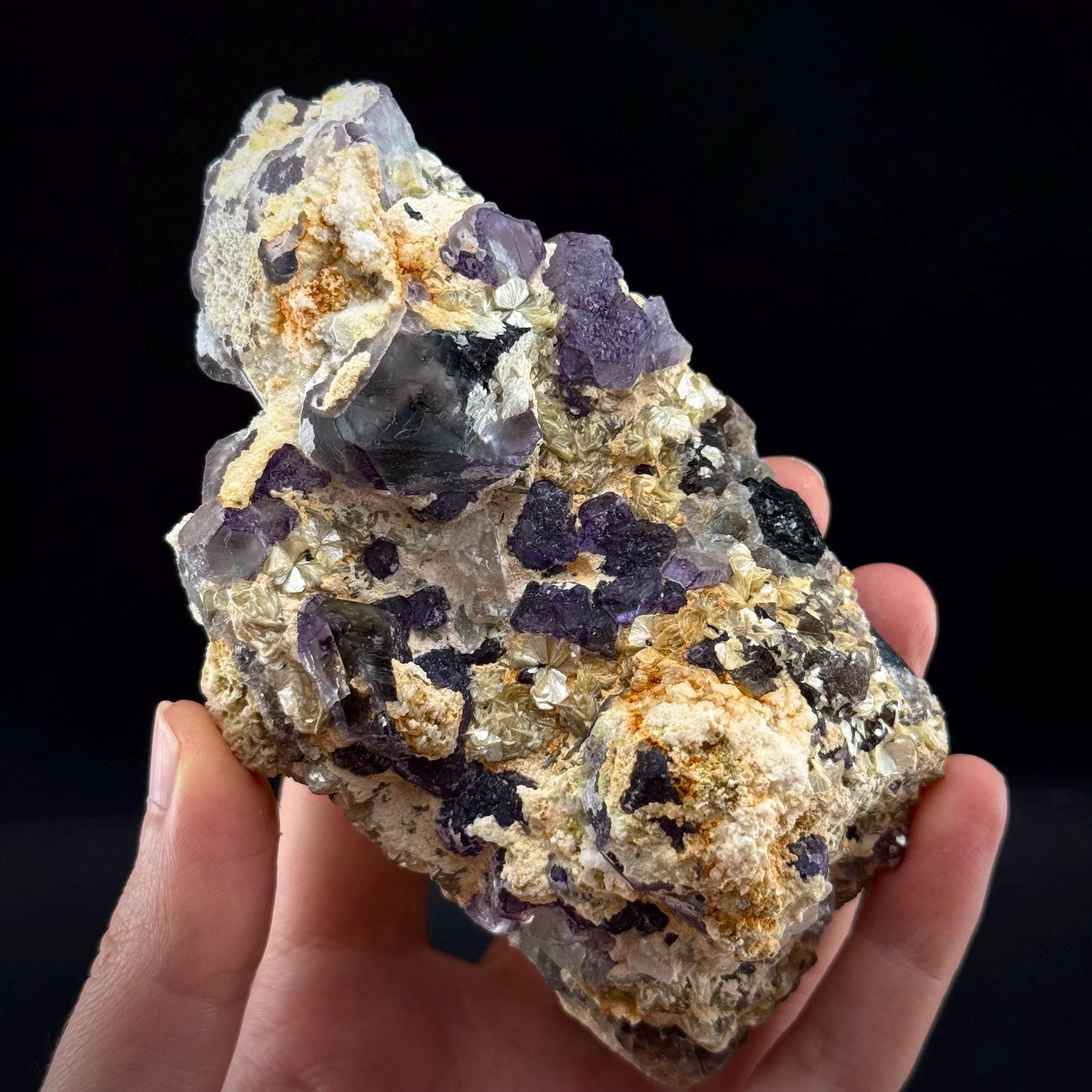 Fluorite w/ Hyalite Opal (Namibia) | UV reactive Hyalite Opal on fluorite crystal, mineral specimen